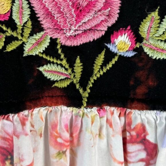 Karen Seo Black Embroidered Bodice V-Neck Dress Sz XL - Picture 5 of 9